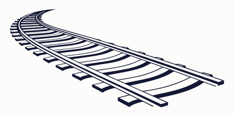 Graphic illustration of curved train tracks in a clean line art style with transportation illustration monochrome isolated background direction © Sp