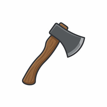 A cartoon-style illustration of a wooden-handled axe with a dark gray metal head.