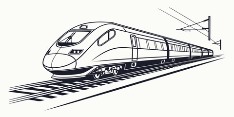Streamlined high speed bullet train traveling on rail tracks illustration with railroad transport electric illustration passenger locomotive © Sp