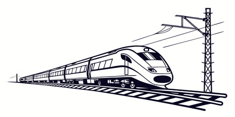 Modern high speed passenger train on railway line art vector illustration with passenger railroad transport electric illustration locomotive © Sp