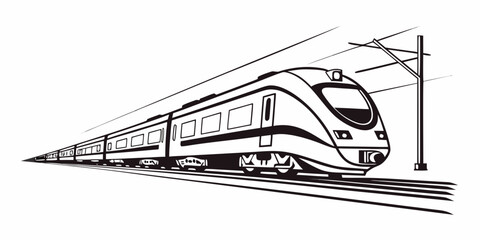 Modern passenger electric train moving at high speed sketch illustration with transportation locomotive commuter electric illustration carriage © Sp