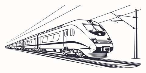 Single modern passenger train silhouette graphic isolated on white background with transportation railroad locomotive commuter illustration © Sp