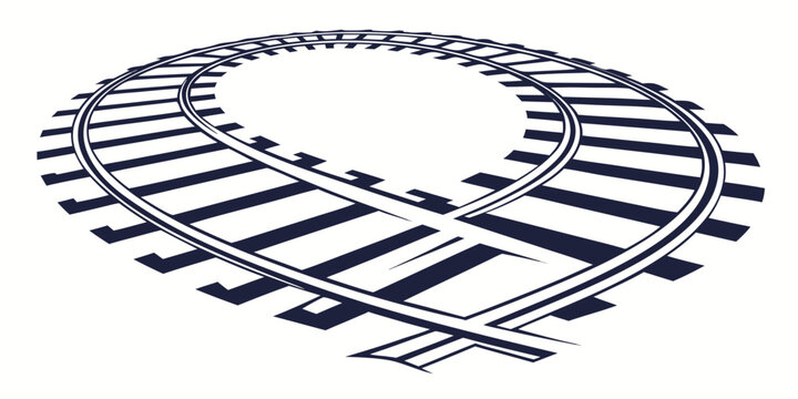 Illustration of a circular train track in perspective with railroad circular transportation illustration infrastructure circularity direction