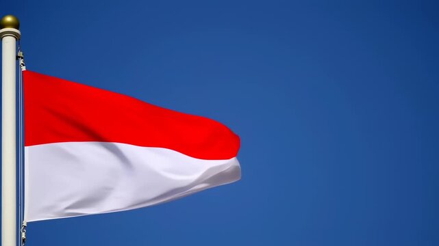 Indonesian Flag Waving Proudly Against a Vibrant Blue Sky