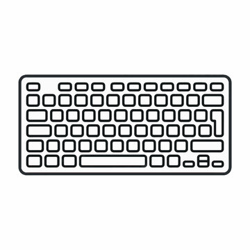 Minimalist outline of a computer keyboard, showcasing its layout with keys, spacebar, and function keys.