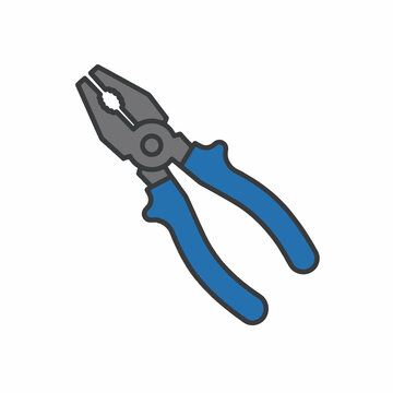 A cartoon-style illustration of a pair of blue-handled pliers on a white background. The tool is shown from the side, with the jaws slightly open.