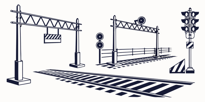 Railway crossing infrastructure with signals and track layout graphics crossing infrastructure railroad transportation junction transport