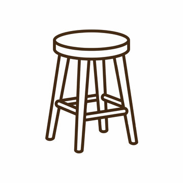 A simple line drawing of a wooden stool with a round seat and four legs connected by crossbars.