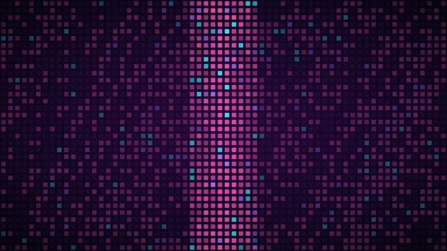 Magenta cyan scanning sweep LED grid background, dot matrix display motion loop
