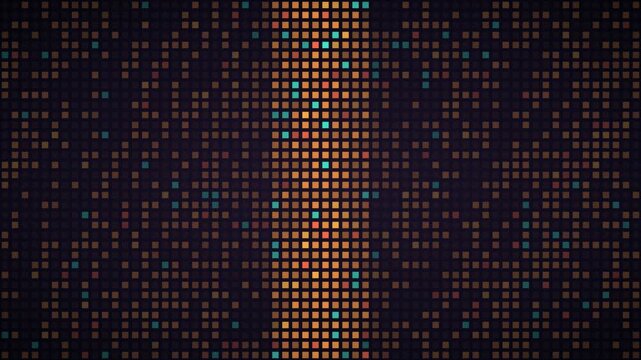 Orange teal scanning sweep LED grid background, dot matrix display motion loop