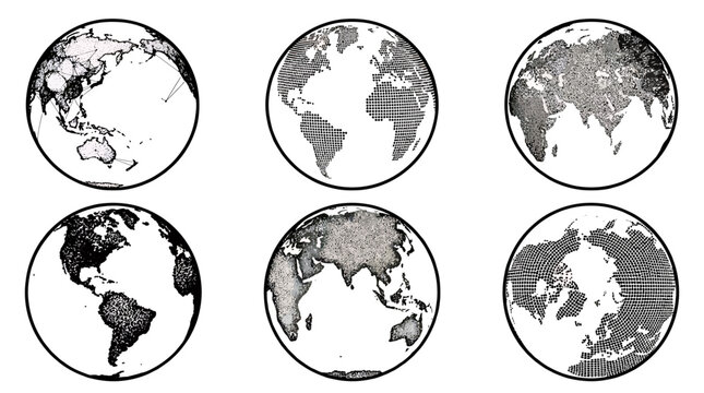 Multiple Earth Globe Illustrations Displayed.