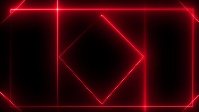 Red neon glowing geometric lines abstract background, with pulsing light, frames