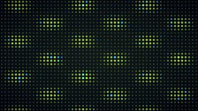 Lime blue interference pattern LED grid background, dot matrix display motion loop