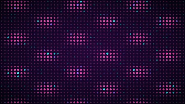 Magenta cyan interference pattern LED grid background, dot matrix display motion loop