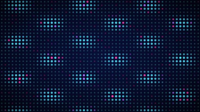 Cyan magenta interference pattern LED grid background, dot matrix display motion loop
