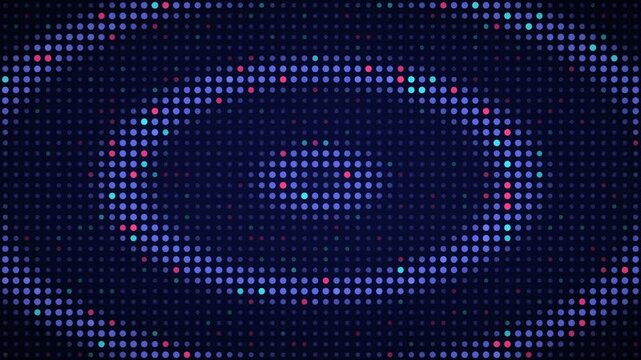 Indigo rgb radial pulse LED grid background, dot matrix display motion loop