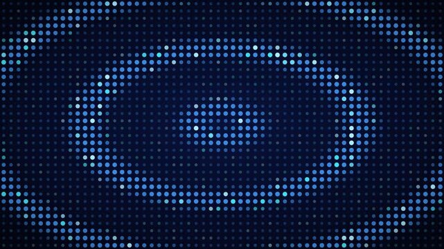 Blue cyan radial pulse LED grid background, dot matrix display motion loop