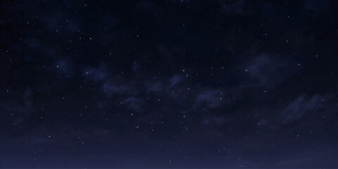 Starry night sky with glowing stars, cosmic clouds and deep space universe glow © pixel park