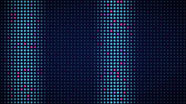 Cyan magenta horizontal wave LED grid background, dot matrix display motion loop