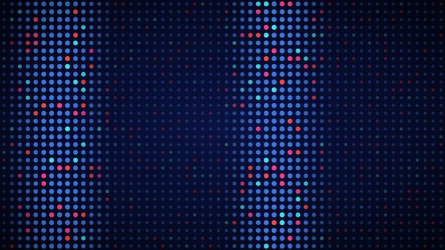 Blue rgb horizontal wave LED grid background, dot matrix display motion loop