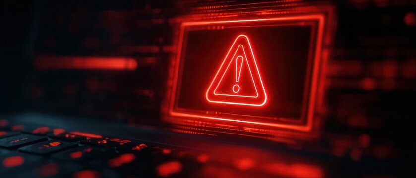 Red warning sign on digital screen cybersecurity concept