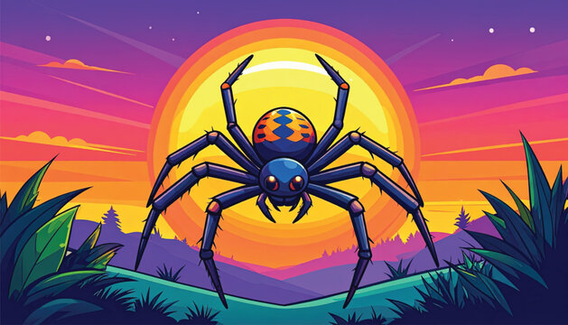 Large spider in front sunset.