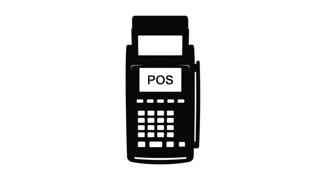 Point of sale terminal with display and keypad black silhouette