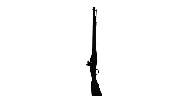 Antique flintlock rifle silhouette against a white background