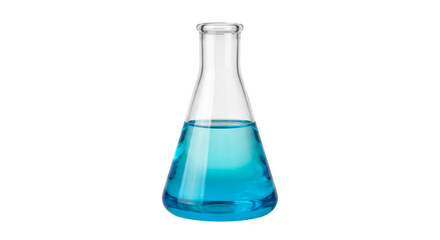 Clear Erlenmeyer Flask With Blue Liquid Isolated On White Background © Lupion