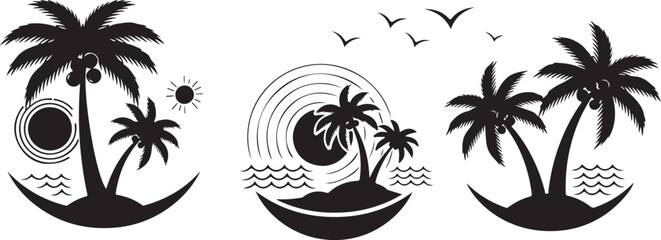 Black and white of a stylized octopus with palm leaves and swirls tropical © DS STORE