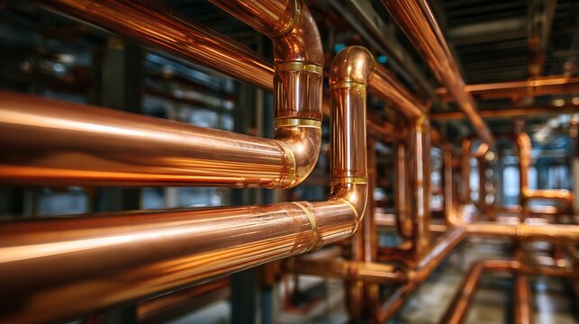 Industrial Copper Plumbing Pipes System in Modern Facility.
