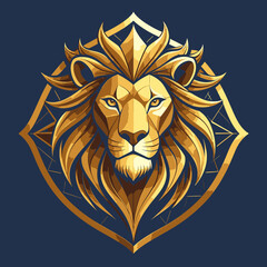 Obraz premium Golden Lion Head Illustration Closeup.