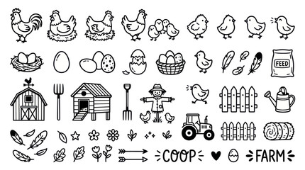 Chicken coop and poultry farm doodle icon collection © Soheh