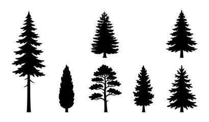 Obraz premium Evergreen Pine and Fir Tree Silhouette Collection for Forest Landscape Nature Design Projects