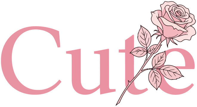 Rose blossom and cursive text delicate pink vector illustration flower