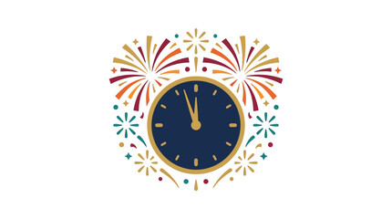 Minimalist flat design 2D logo icon of classic clock striking midnight for New Year's Eve celebration concept © Ahmad