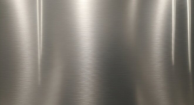 Gray metallic surface with brushed finish and reflective light streaks on steel material