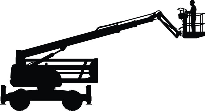 Telescopic Boom Lift Silhouette with Elevated Worker Platform Construction EquipmentTelescopic Boom Lift Silhouette with Elevated Worker Platform Construction Equipment