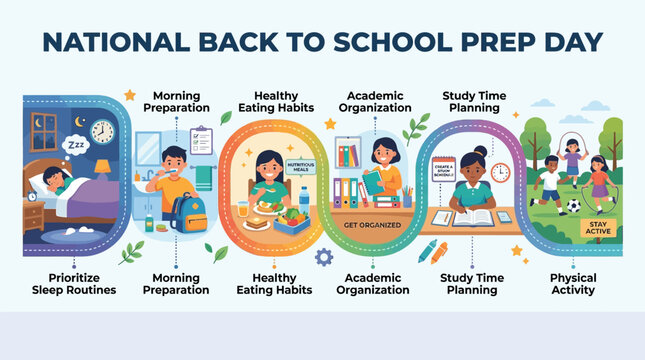 National Back to School Prep Day Infographic with Student Routines