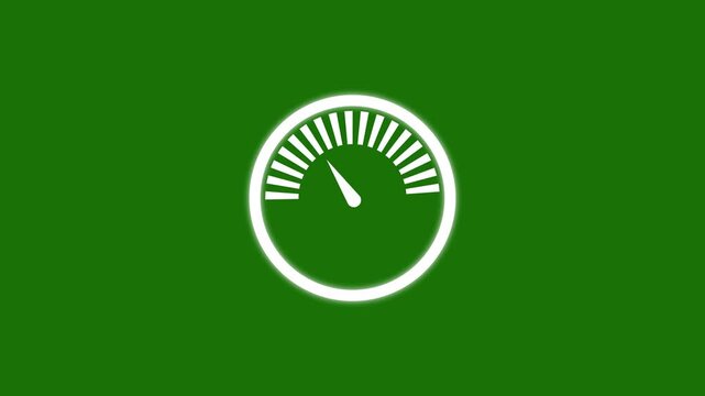 Animated tachometer icon showing speed progression on green screen background simple graphic loop element for digital performance tracking and vehicle monitoring.