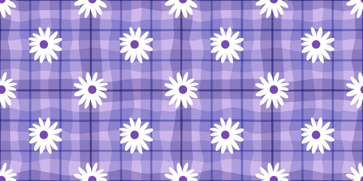 Pattern flower kids for stripe daisy floral and seamless cute watercolor. Spring nature illustration for vector valentines simple and check textile purple. Little  kawaii wallpaper.
