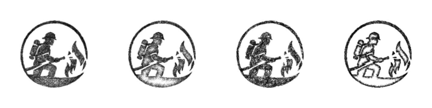 Monochrome sketch firefighter logo design set