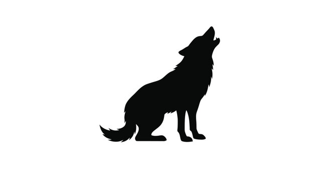 Howling wolf in black silhouette against a white background silhouette