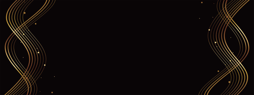 高級感のある抽象的なウェーブラインのバナー背景　ブラック＆ゴールド