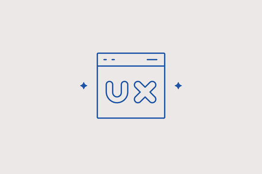 Web browser layout window with text ux line icon for user experience testing studio, web design development agency. Modern vector illustration for digital graphics.