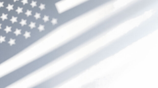 Aesthetic minimalist patriotic american flag shadow overlay on clean white background wall texture.