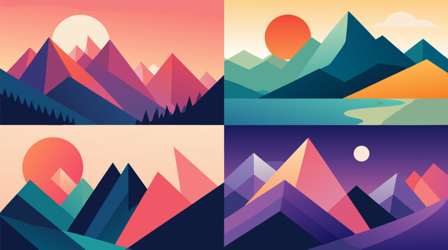 Abstract geometric mountain range silhouette with minimalist peaks and sharp triangular shapes. Flat vector illustration featuring a clean landscape design for modern posters and home decor.