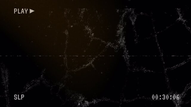 VHS Tape Overlay with Cracked Grunge Texture and Vintage Light Leak Effect