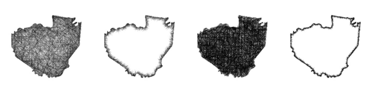Sketch black and white Menifee County (Kentucky) outline map design set