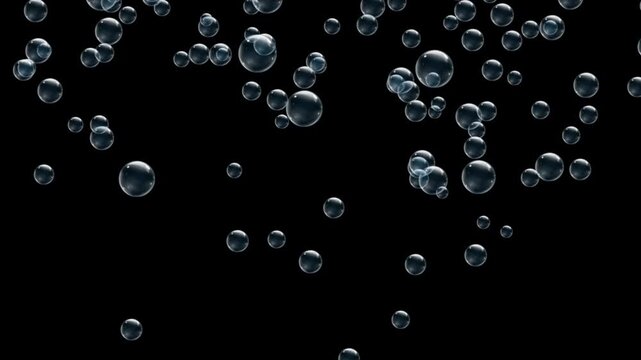 Realistic water bubbles falling down from the top animation overlay on a transparent alpha channel background loop